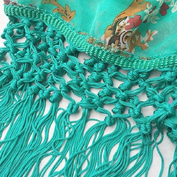 NWOT Green Chiffon Kimono Bathing Suit Cover Up - Picture 5 of 8